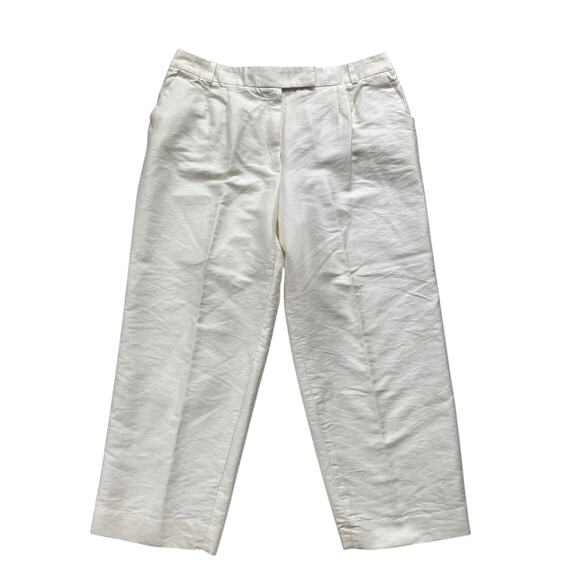 ESCADA Cotton Silk Straight Leg Ankle Pants Size 42 Cream Luxe - Picture 1 of 8